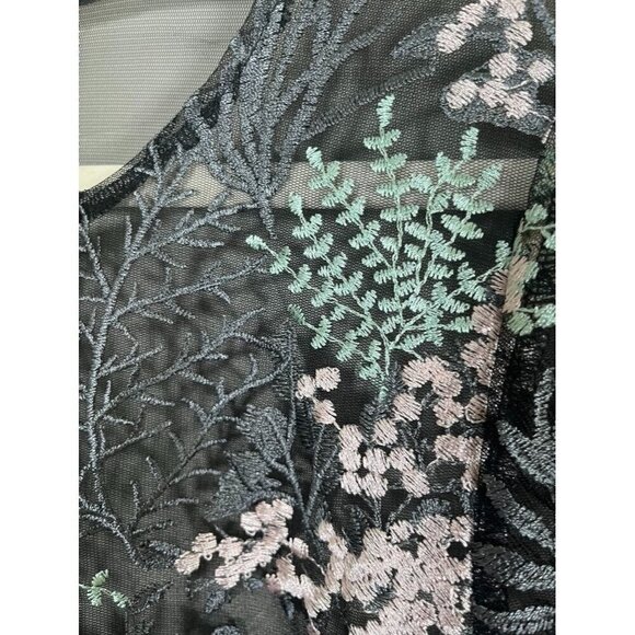 Lane Bryant Top Women 14 Black Sheer Floral Mesh Feminine Boho Western Classic - Picture 3 of 12